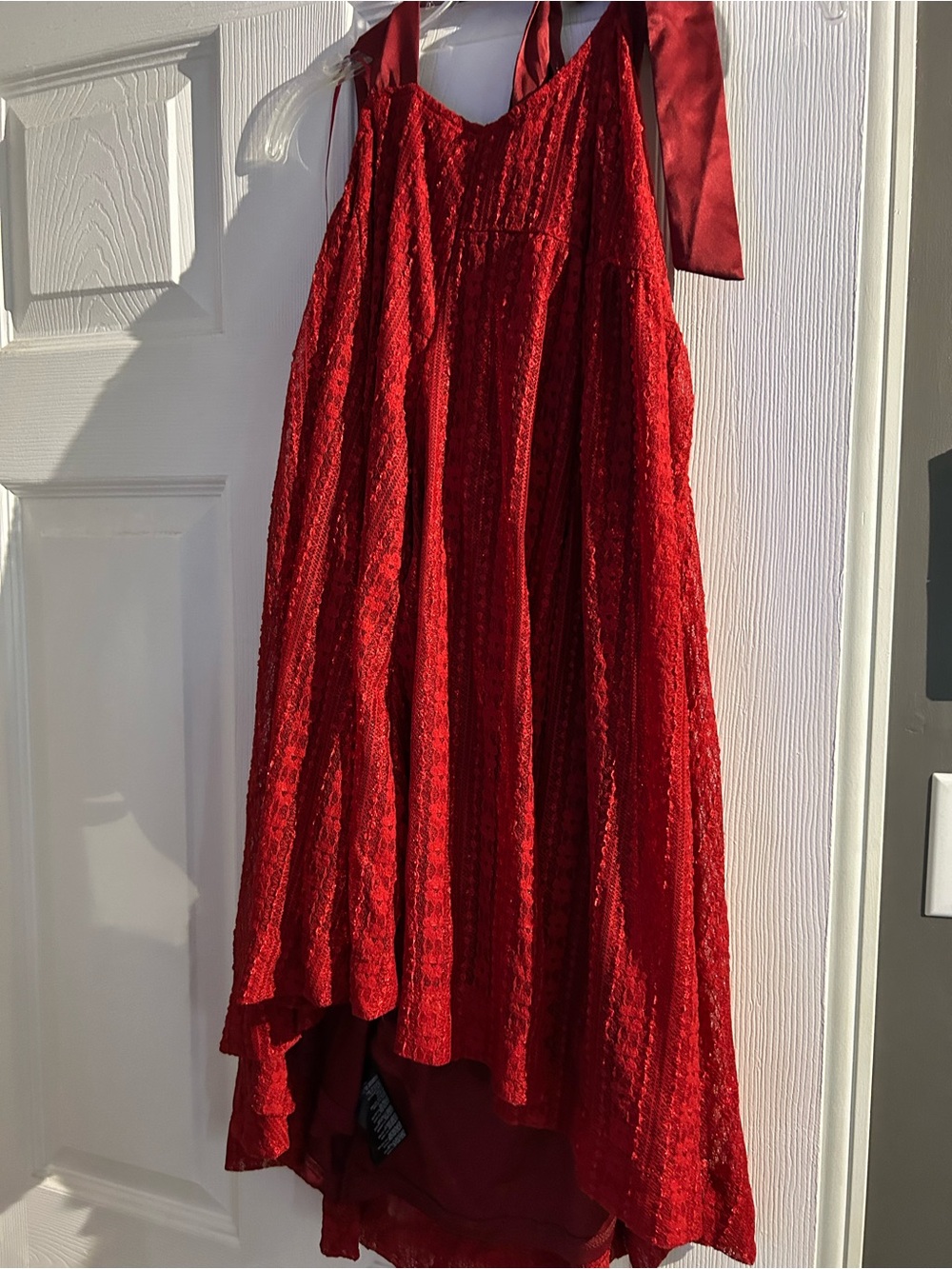 Urban Outfitters Red Lace Tie-Shoulder A-Line Dress